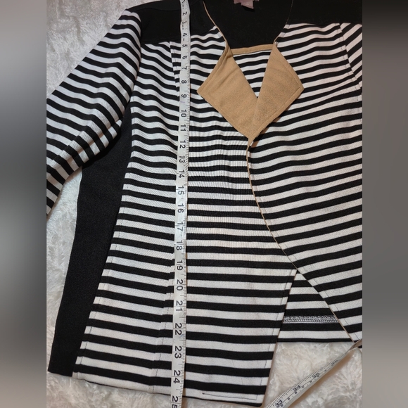 Chico's Black and White Striped Blazer with Tan Accents - Picture 4 of 7